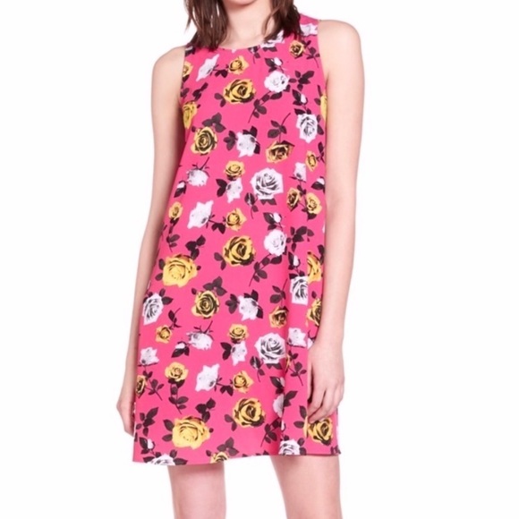 Halogen Pink Floral Rose Print Swing Shift Mini Dress XS - Picture 1 of 10